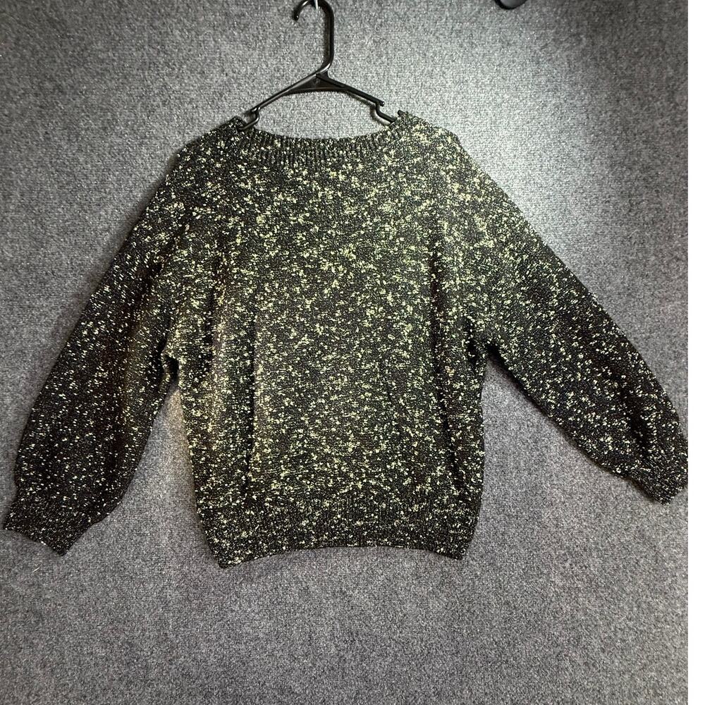 Ann Taylor Factory Petite Women's Black Gold Metallic Speckle Knit Sweater LP